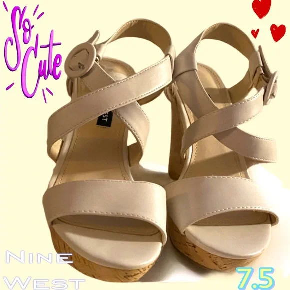 NWOT Nine West sandal wedges in an white/off-white color. Size 7.5. - Picture 1 of 6